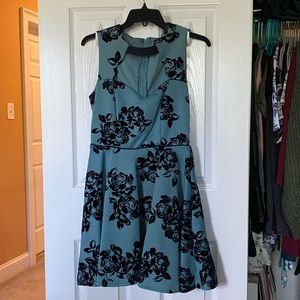 Blue and Black velvet flower dress